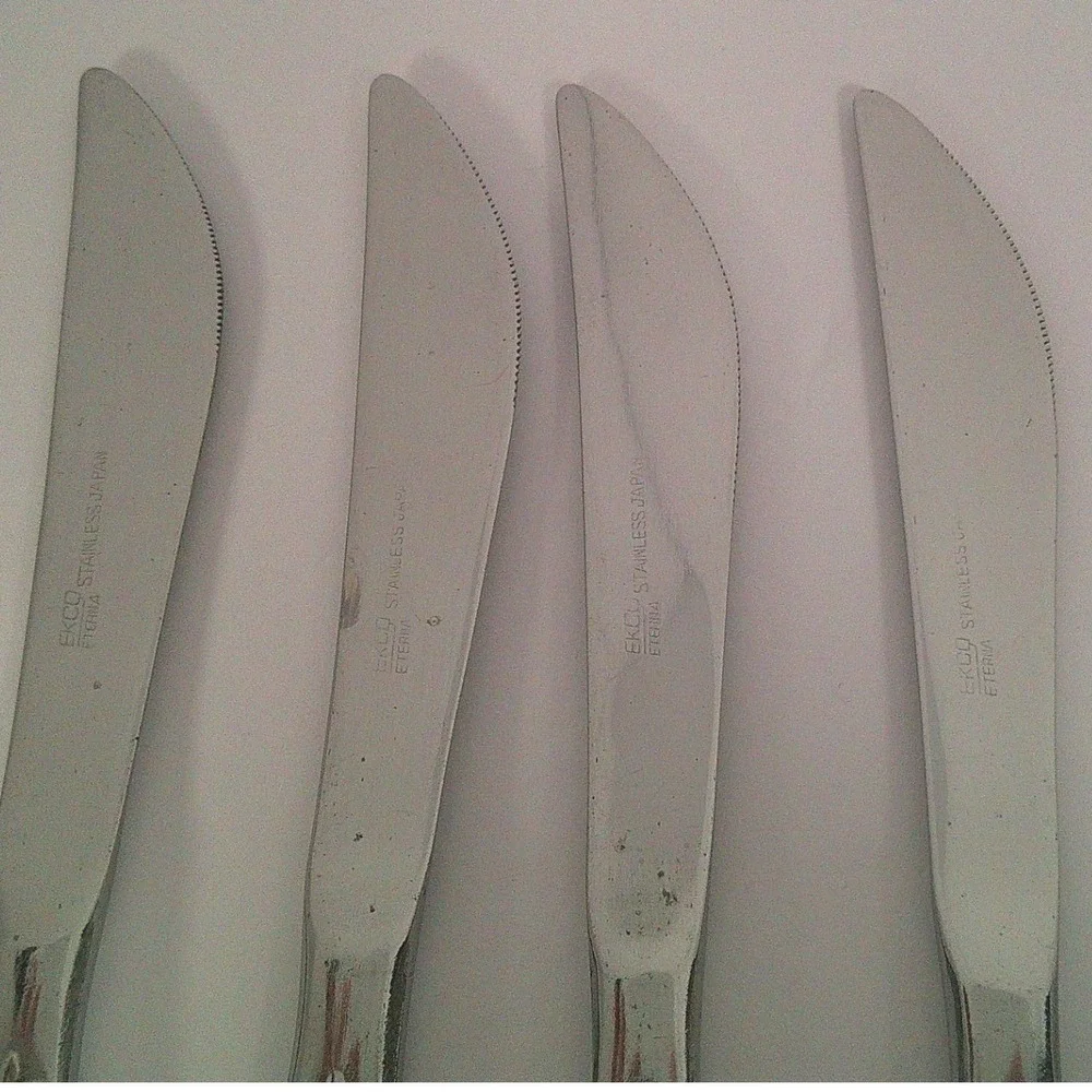 Ekco Eterna‎ Stainless Steel Butter Knives Set of 4 Japan Vintage Floral Pattern
